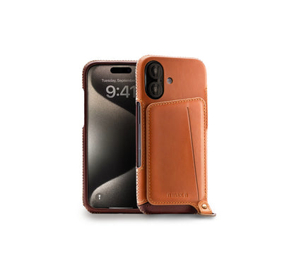 New!!Genuine Leather multi-functional Case for iPhone 16シリーズ（ハンドストラップ付）