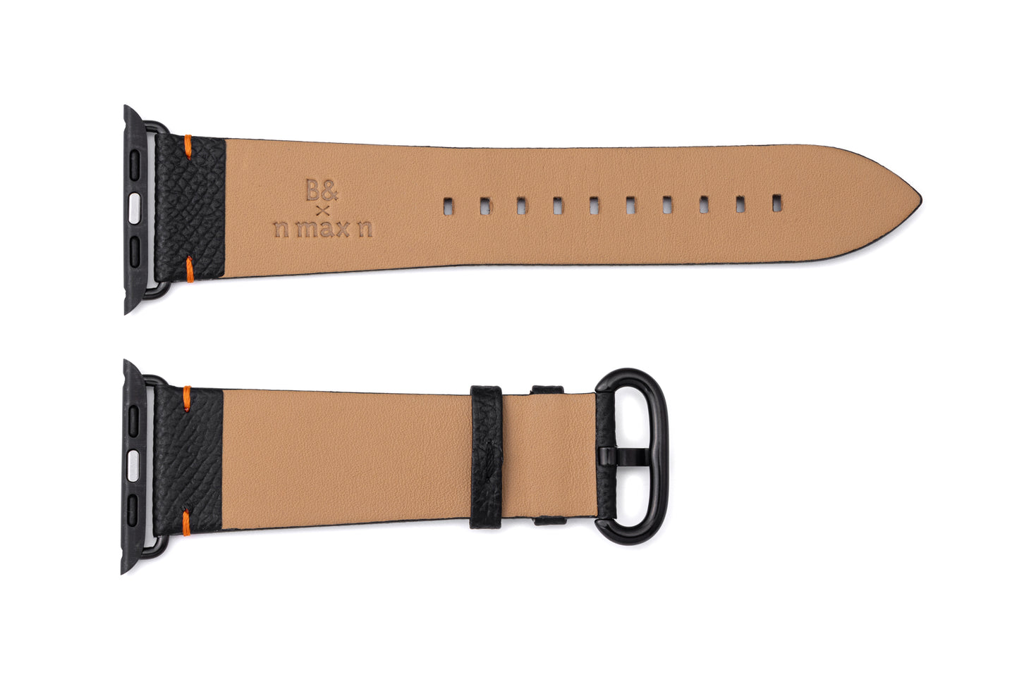 B&×n max n Genuine Leather Watch band for Apple Watch ONYX Black×Vivid Orange V2