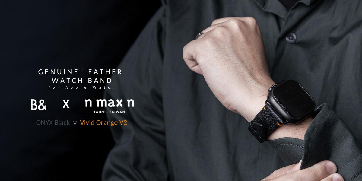 B&×n max n Genuine Leather Watch band for Apple Watch ONYX Black×Vivid Orange V2